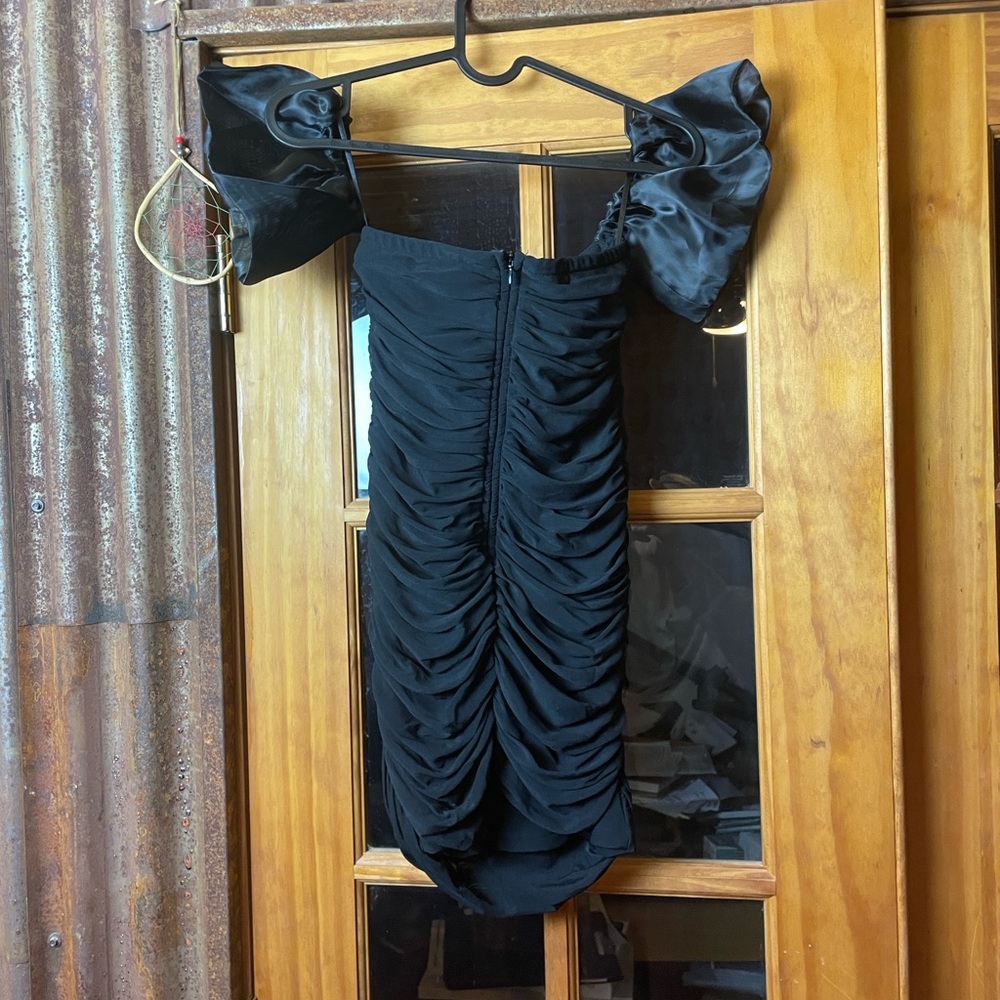 J.ING Elegant Black Strapless Dress with ruffle sleeves, Size S